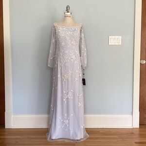 Adrianna Papell Blue Beaded Embellished Off Shoulder Gown Size 8 NWT